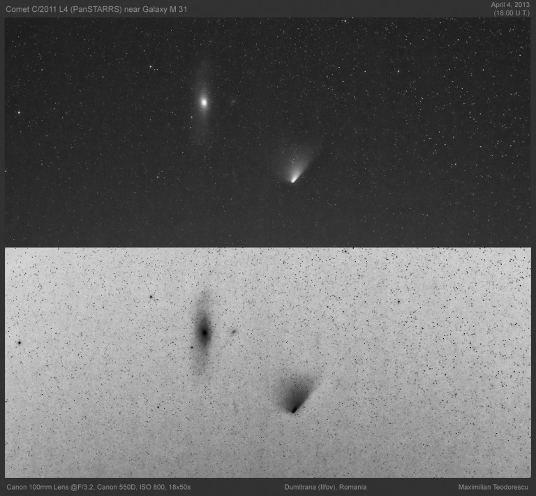 PanSTARRS and M 31 April 4, 2013 BW